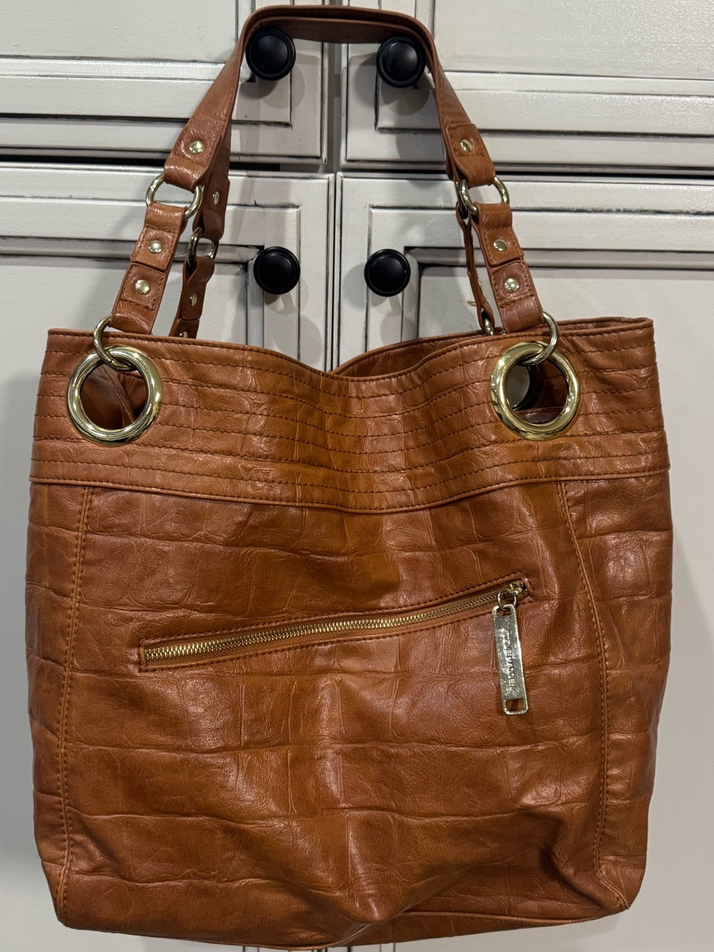 Steve Madden caramel Big bag faux croc leather tote travel bag Overnighter - Picture 2 of 8
